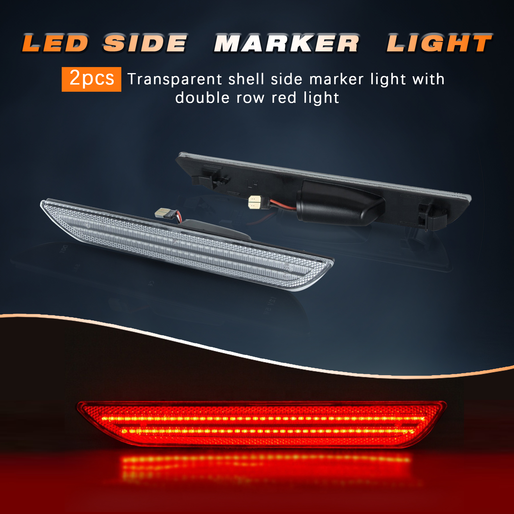 LED Side Marker Lights Rear Bumper Marker Lamps with Red for Ford Mustang (2PCS) - Image 4