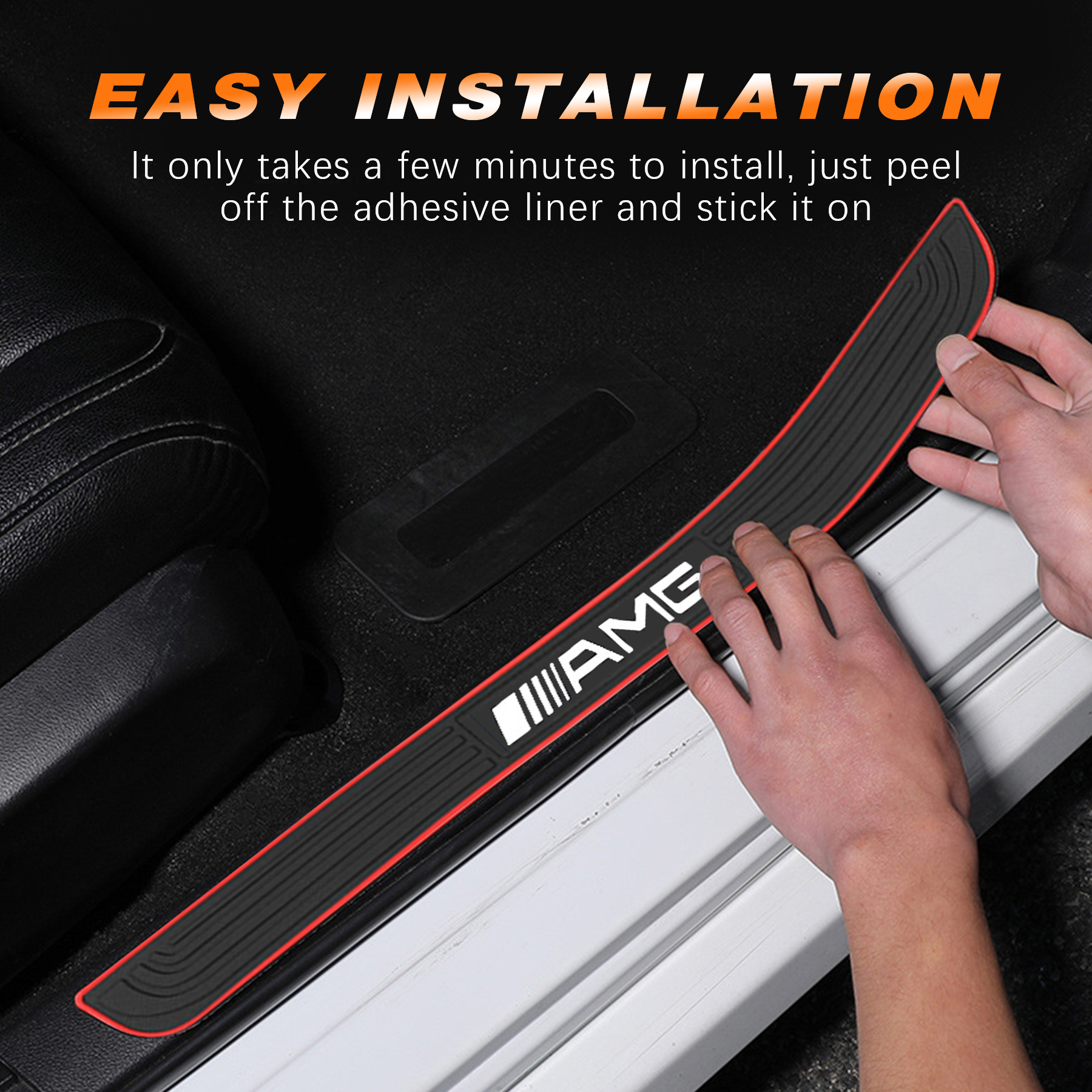 AMG Logo Car Door Sill Protector Rubber Scuff Plate Trim Autoparts Accessories (4PCS) - Image 4