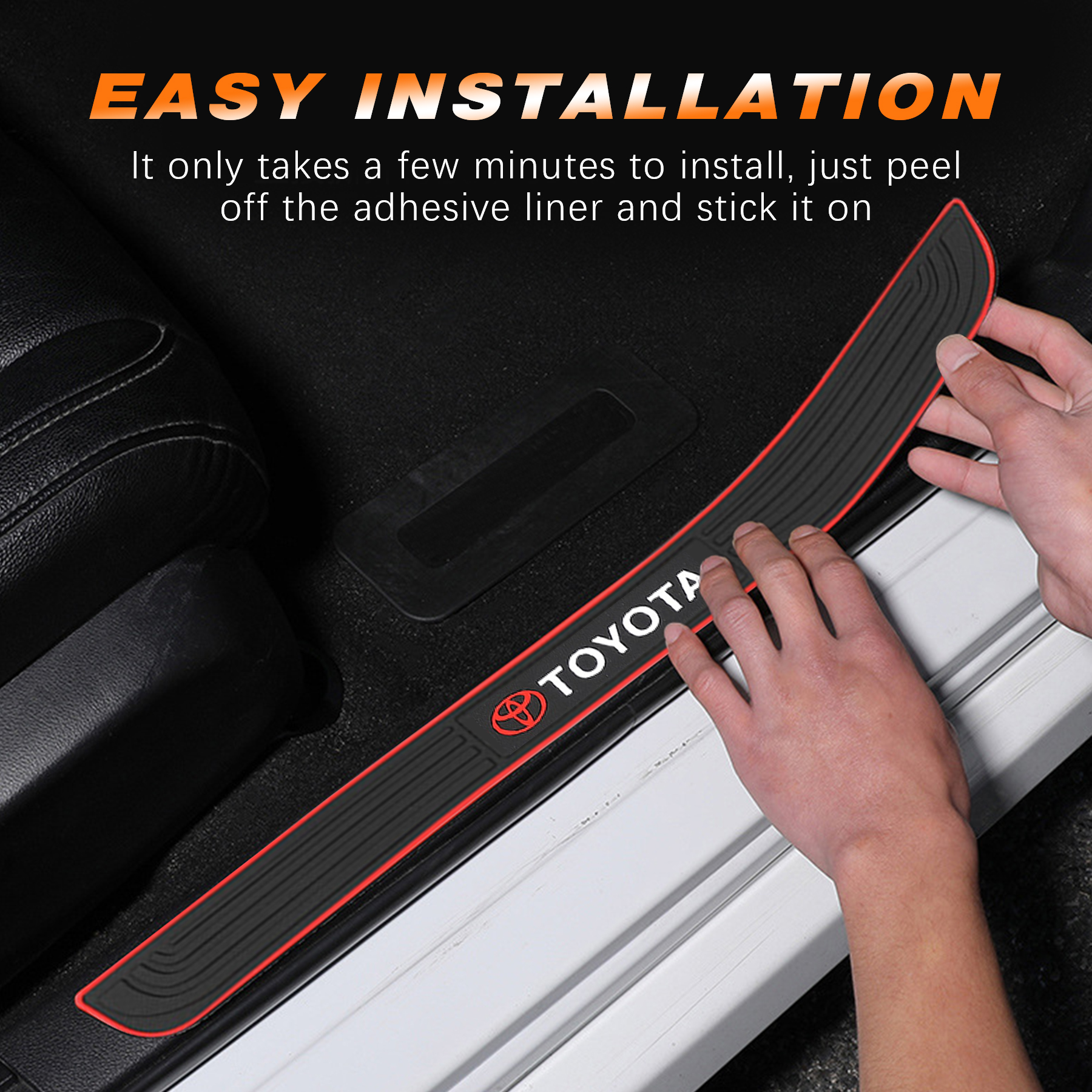 Toyota Logo Car Door Sill Protector Rubber Scuff Plate Trim Accessories (4PCS) - Image 3