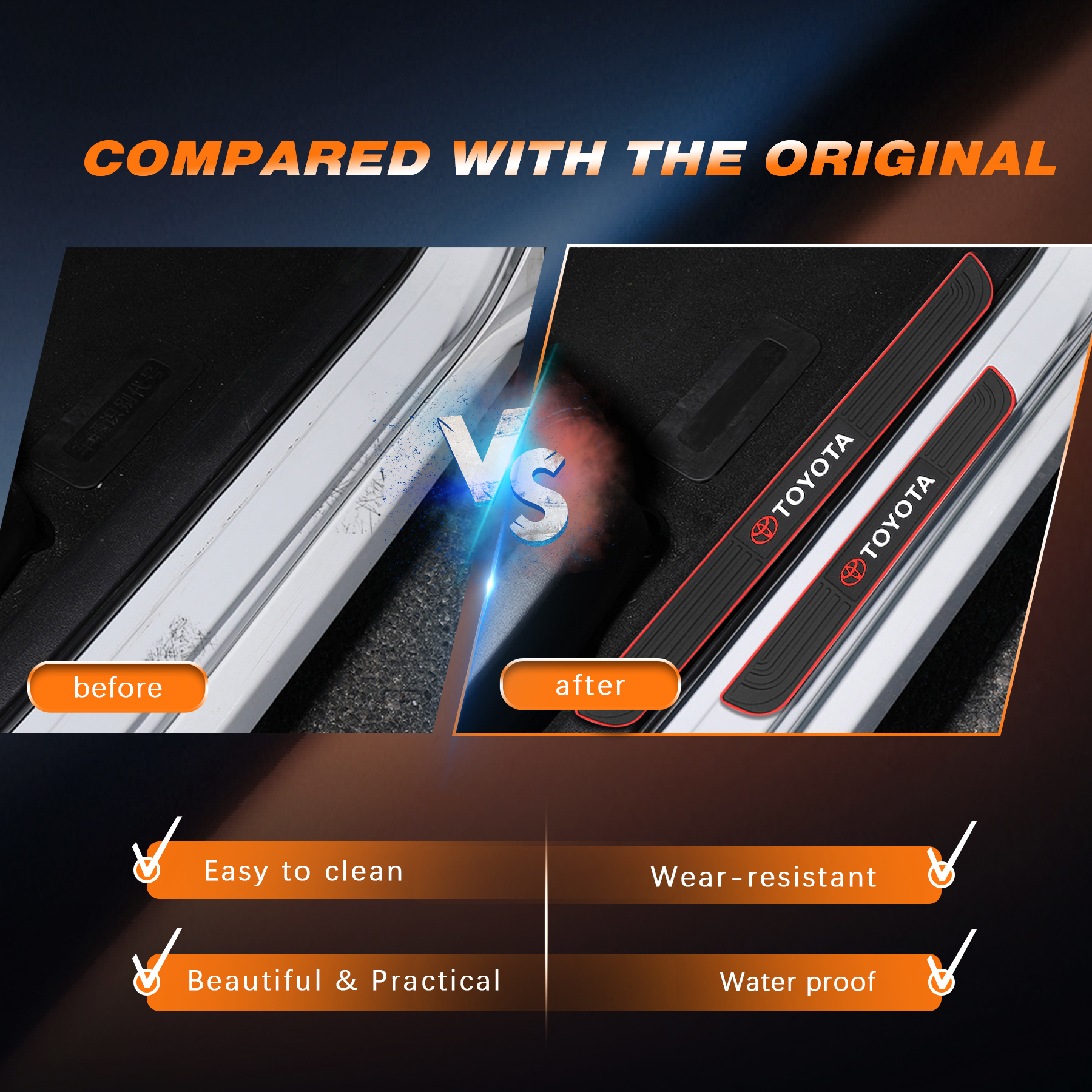 Toyota Logo Car Door Sill Protector Rubber Scuff Plate Trim Accessories (4PCS) - Image 5
