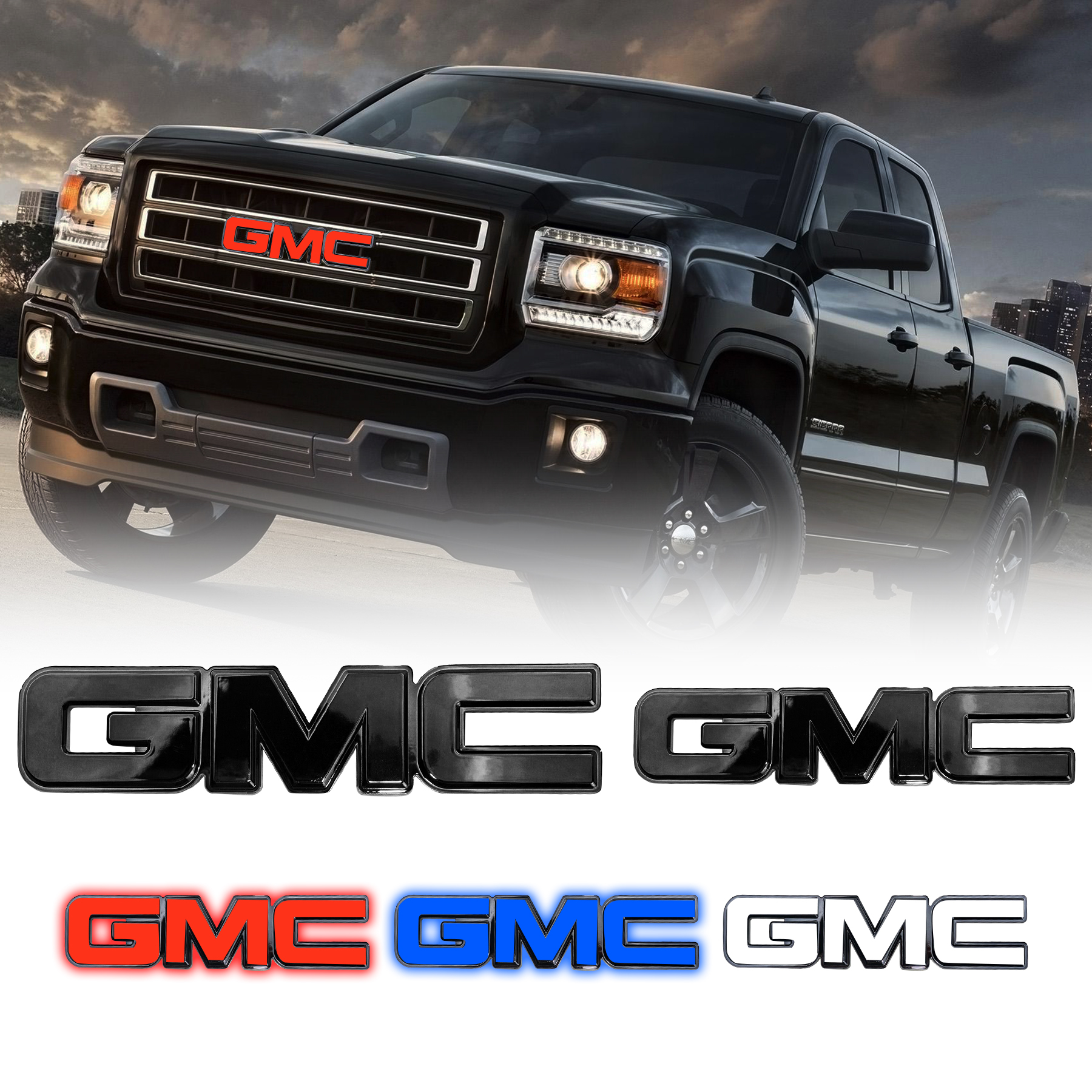 GMC LED Emblem Badge GMC Logo Front Rear Emblem Light with White Blue Red Colors Available