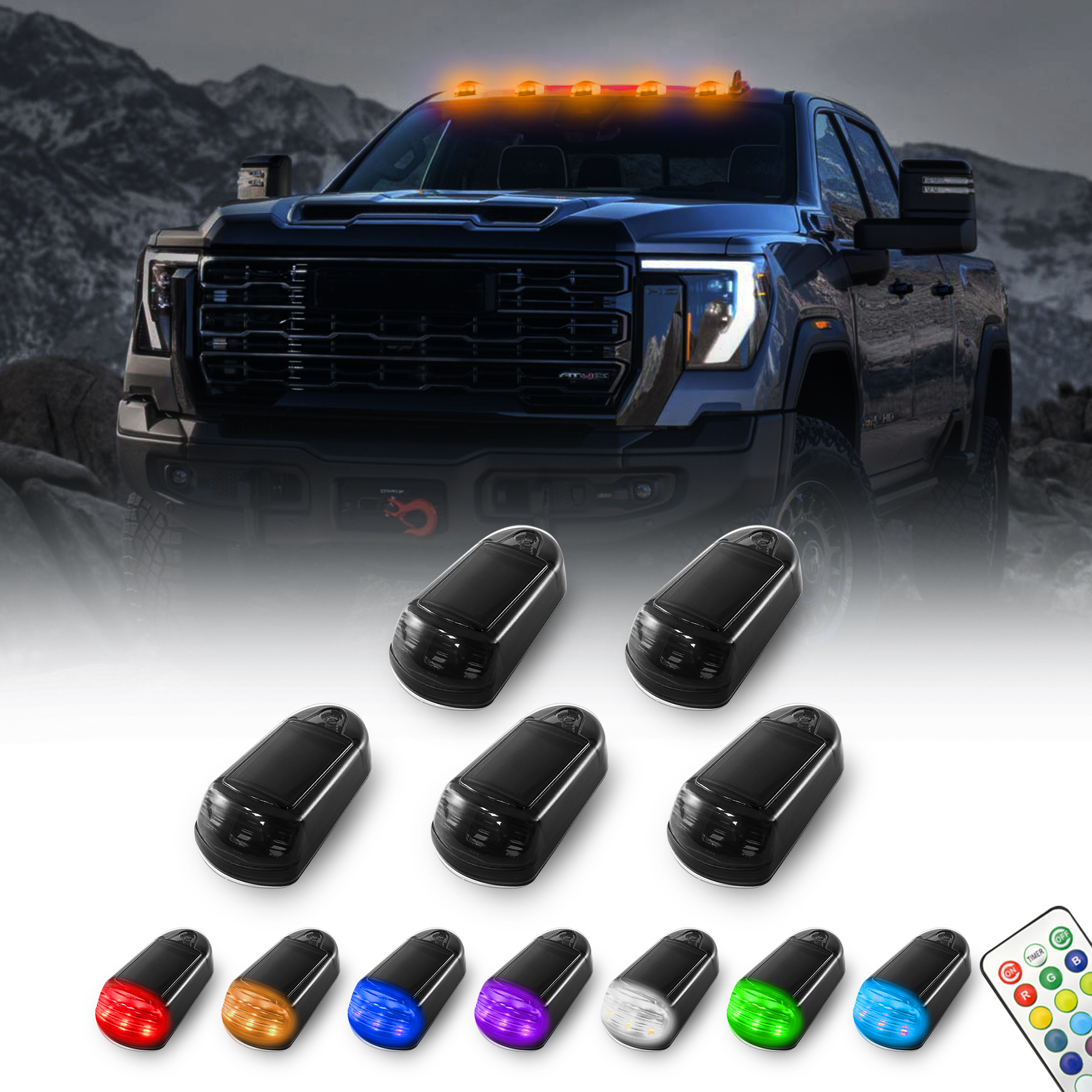 Remote Control Color Wireless Solar Cab Lights Punch-Free Wireless Cab Lights for Universal Car (5PCS)