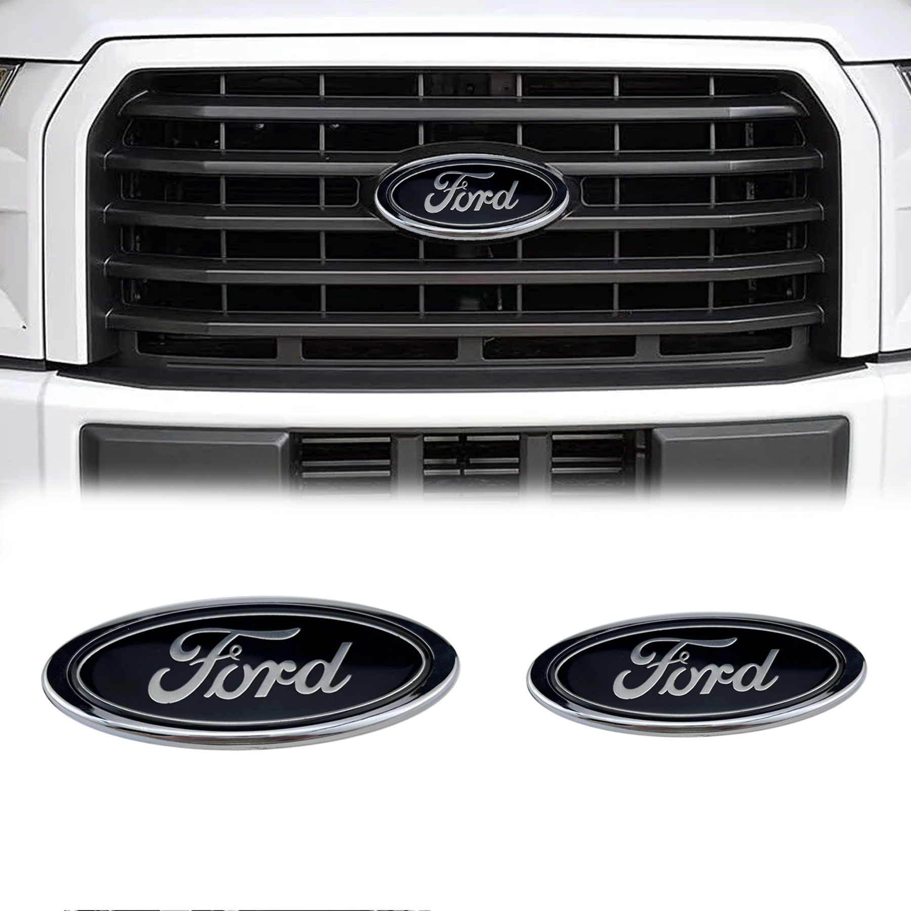 Black Ford Badge Front Grille Tailgate Ford Emblem Replacement Sticker 7/9in Suitable for Most Ford