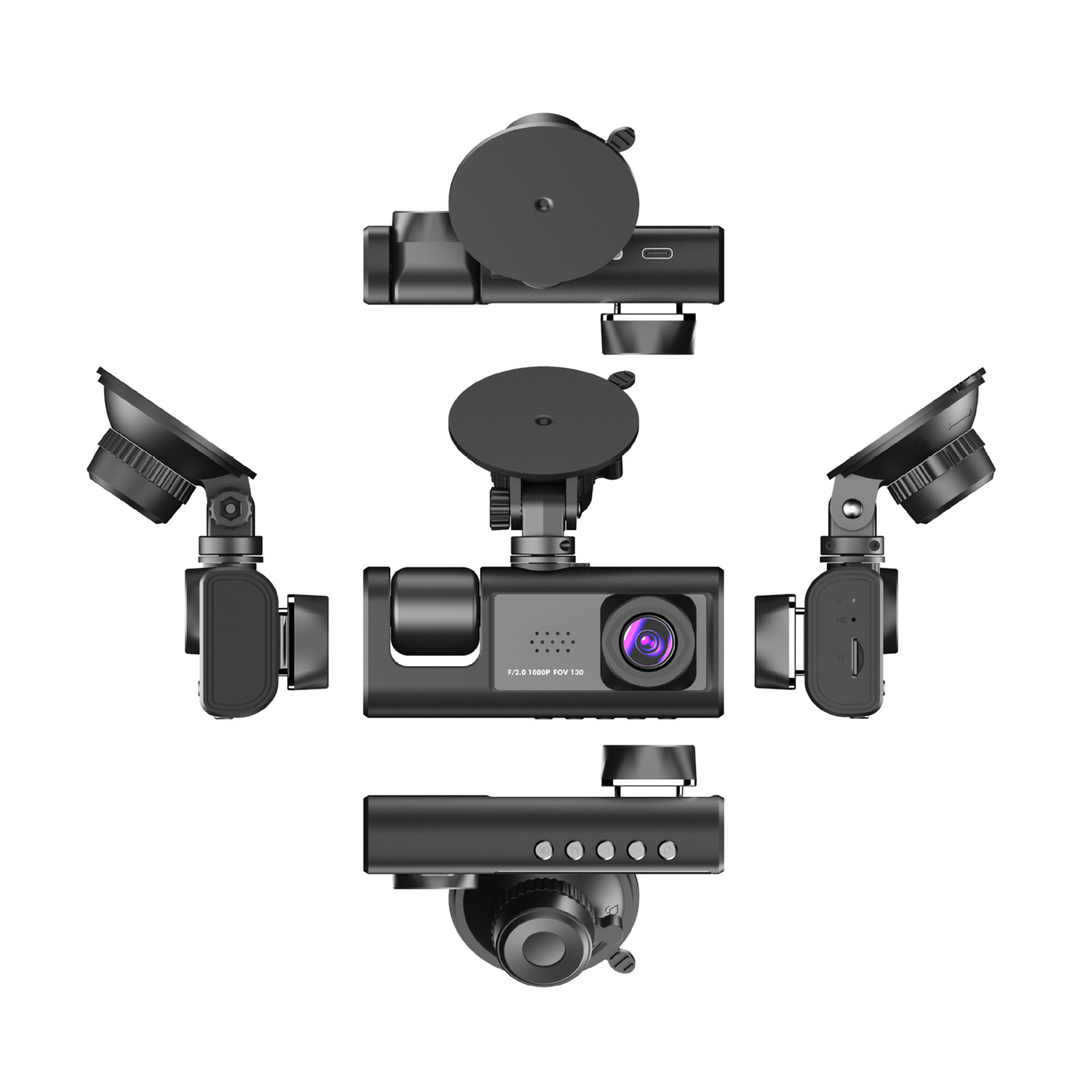 HD Wireless Dash Cam 1080P Front and Rear Internal Three-lens Driving Recorder, 2-inch Screen WIFI Parking Monitoring Multi-functions - Image 5