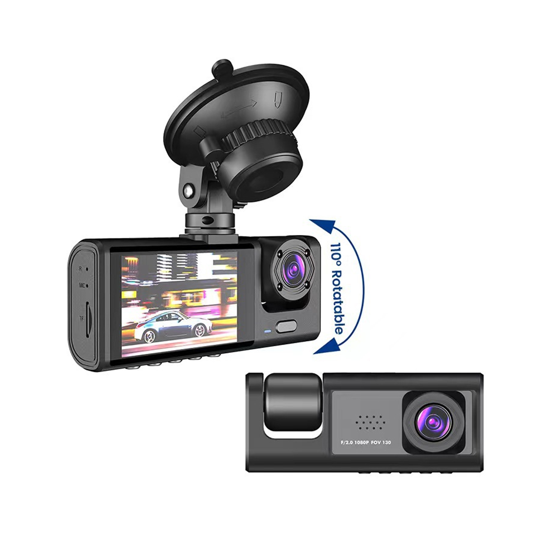 HD Wireless Dash Cam 1080P Front and Rear Internal Three-lens Driving Recorder, 2-inch Screen WIFI Parking Monitoring Multi-functions - Image 3
