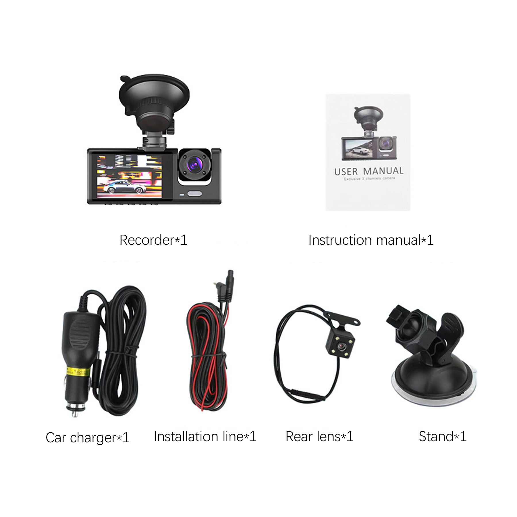 HD Wireless Dash Cam 1080P Front and Rear Internal Three-lens Driving Recorder, 2-inch Screen WIFI Parking Monitoring Multi-functions - Image 6