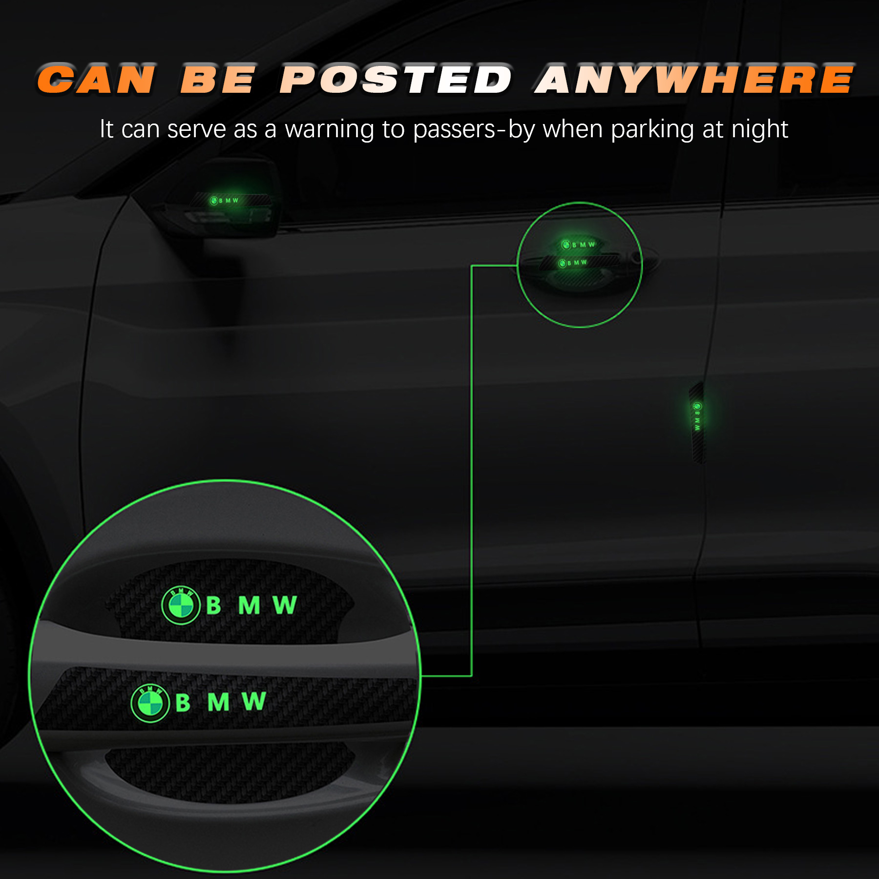 BMW Logo Illuminated Car Door Handle Protector Carbon Fiber Rubber Sticker Trim Accessories (8PCS) - Image 6