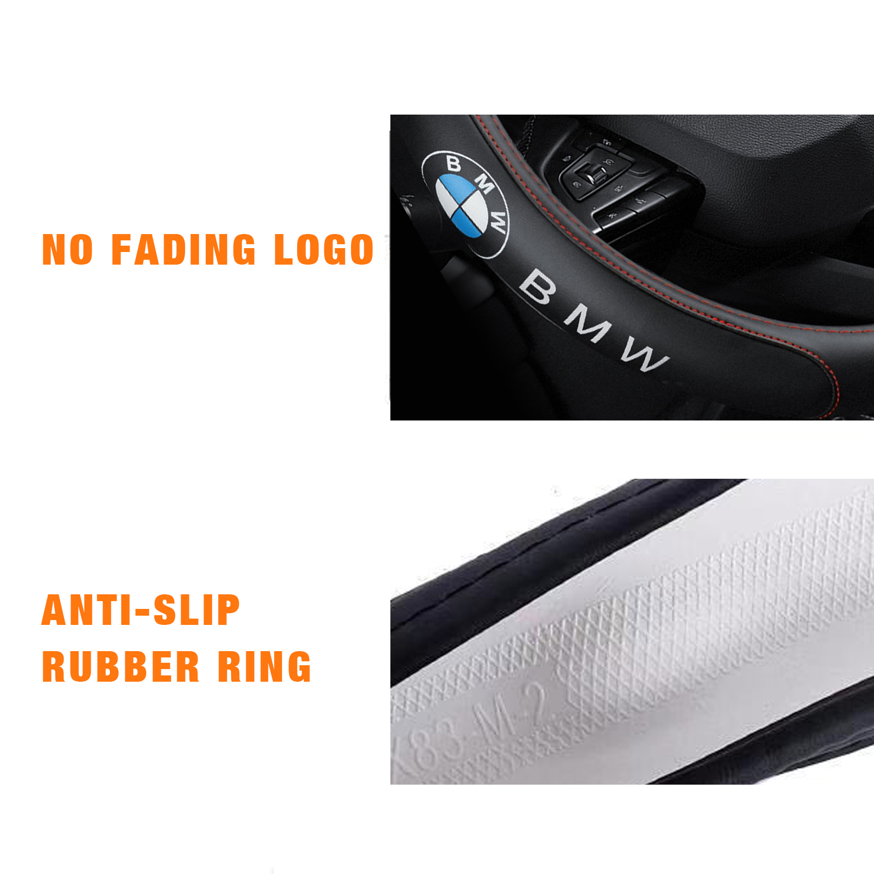 BMW Logo Car Leather Steering Wheel Cover Anti-slip Wear-resistant Steering Wheel Protector, Multiple Colors-38mm - Image 6