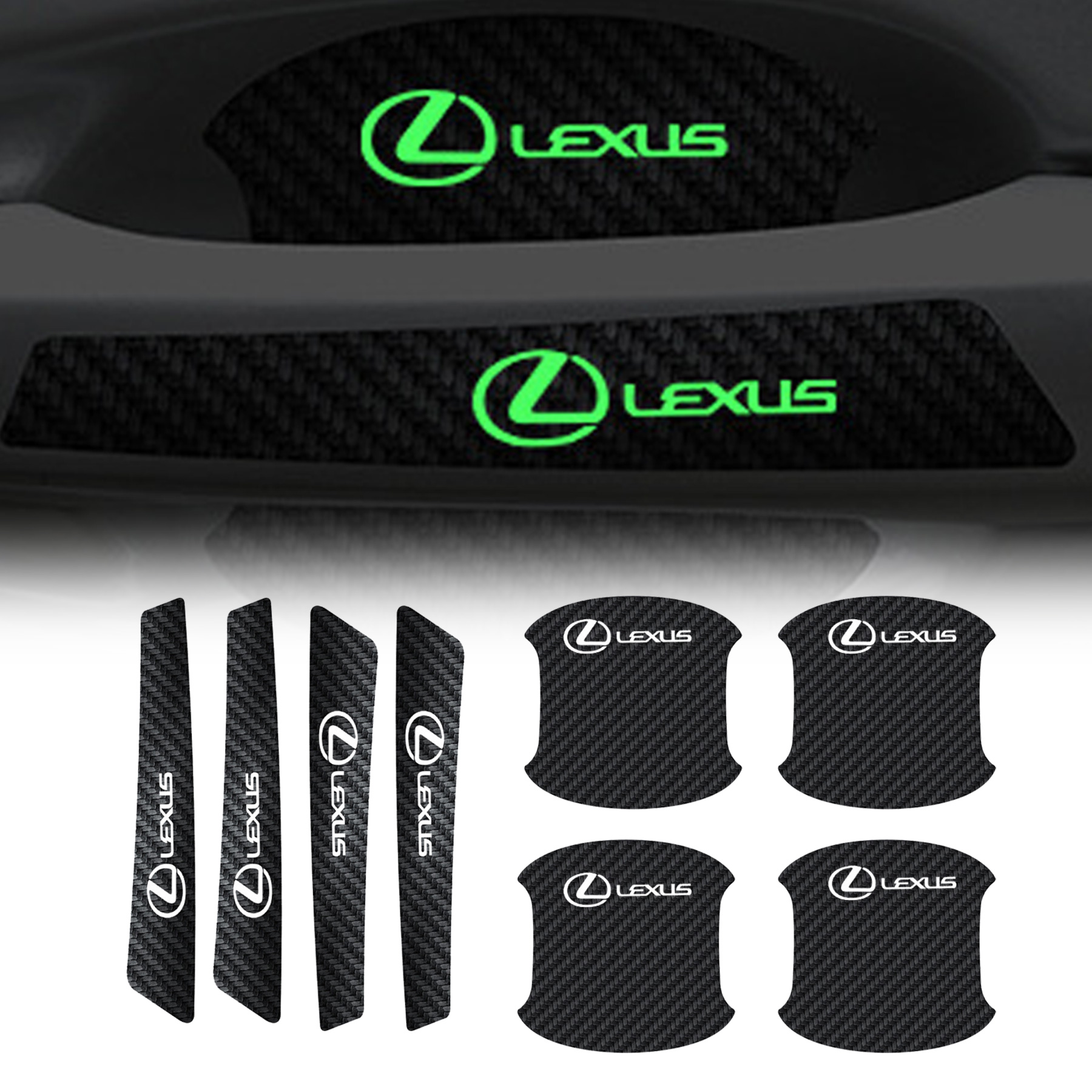 Lexus Logo Illuminated Car Door Handle Protector Carbon Fiber Rubber ...