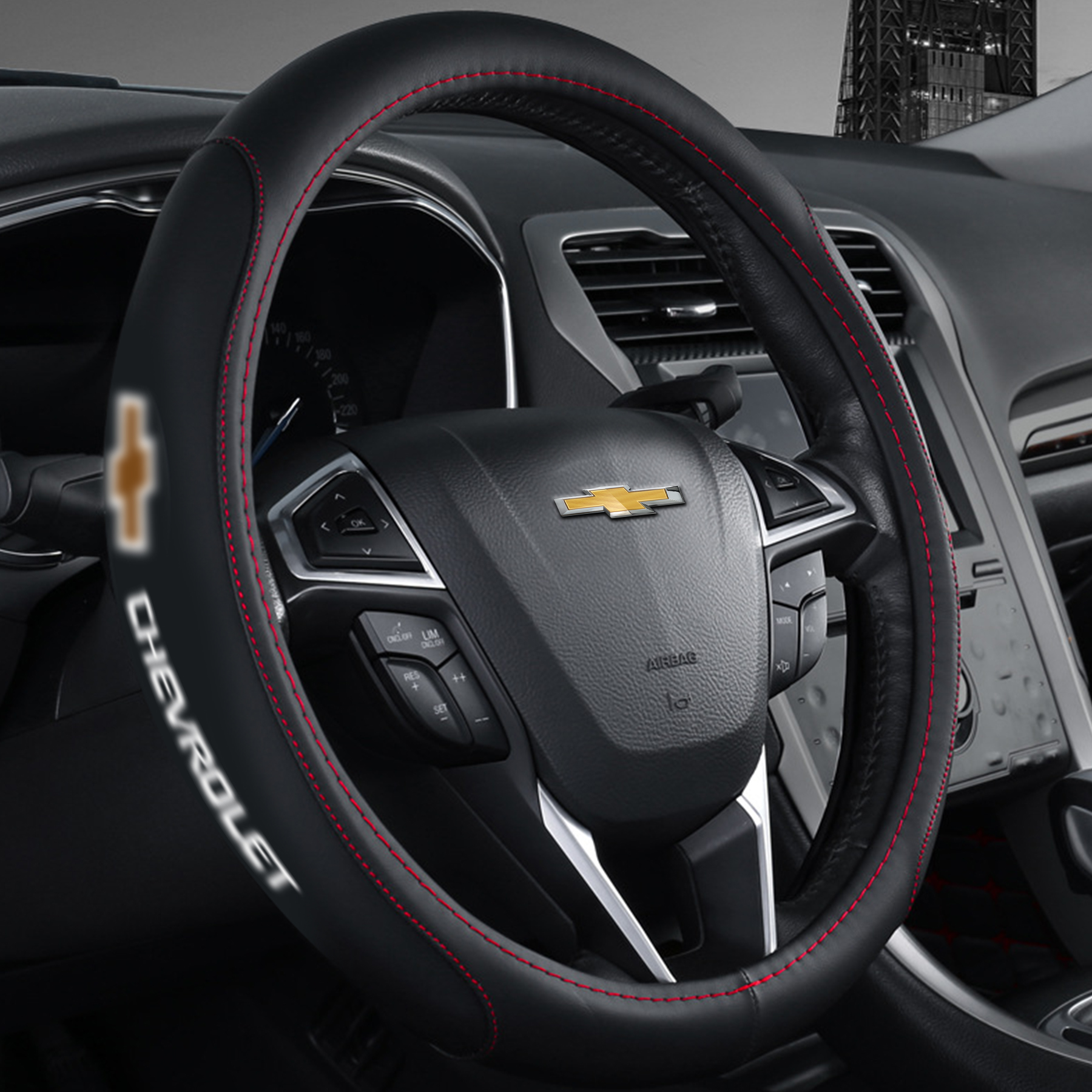 Chevrolet Steering Wheel Cover Leather Steering Wheel Cover Anti-slip Wear-resistant Steering Wheel Protector, Multiple Colors-38mm - Image 2