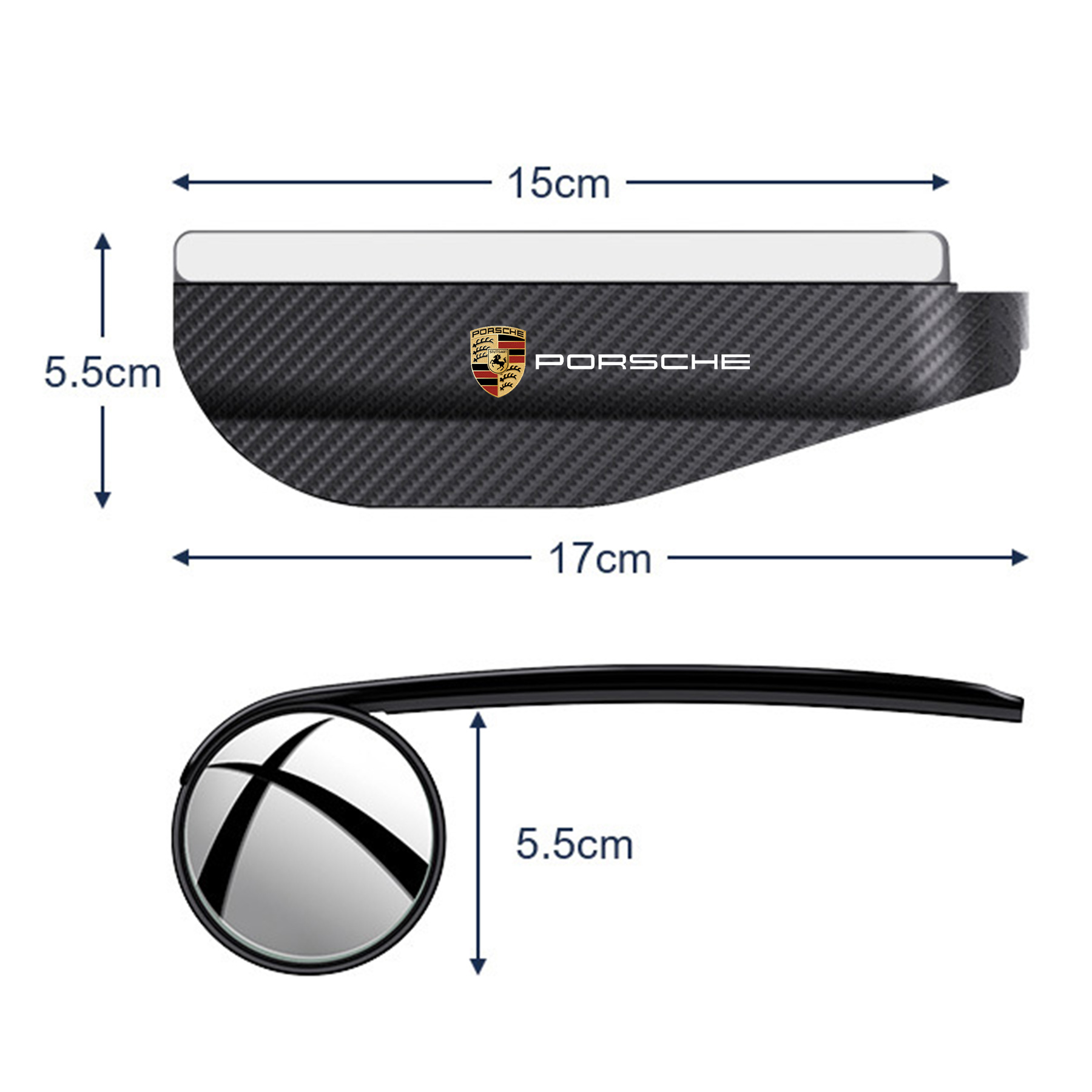 Porsche Logo Rain Eyebrow & Blind Spot Mirror Adjustable Auxiliary Wide Angle Mirror Suitable for All Cars(2pcs) - Image 2