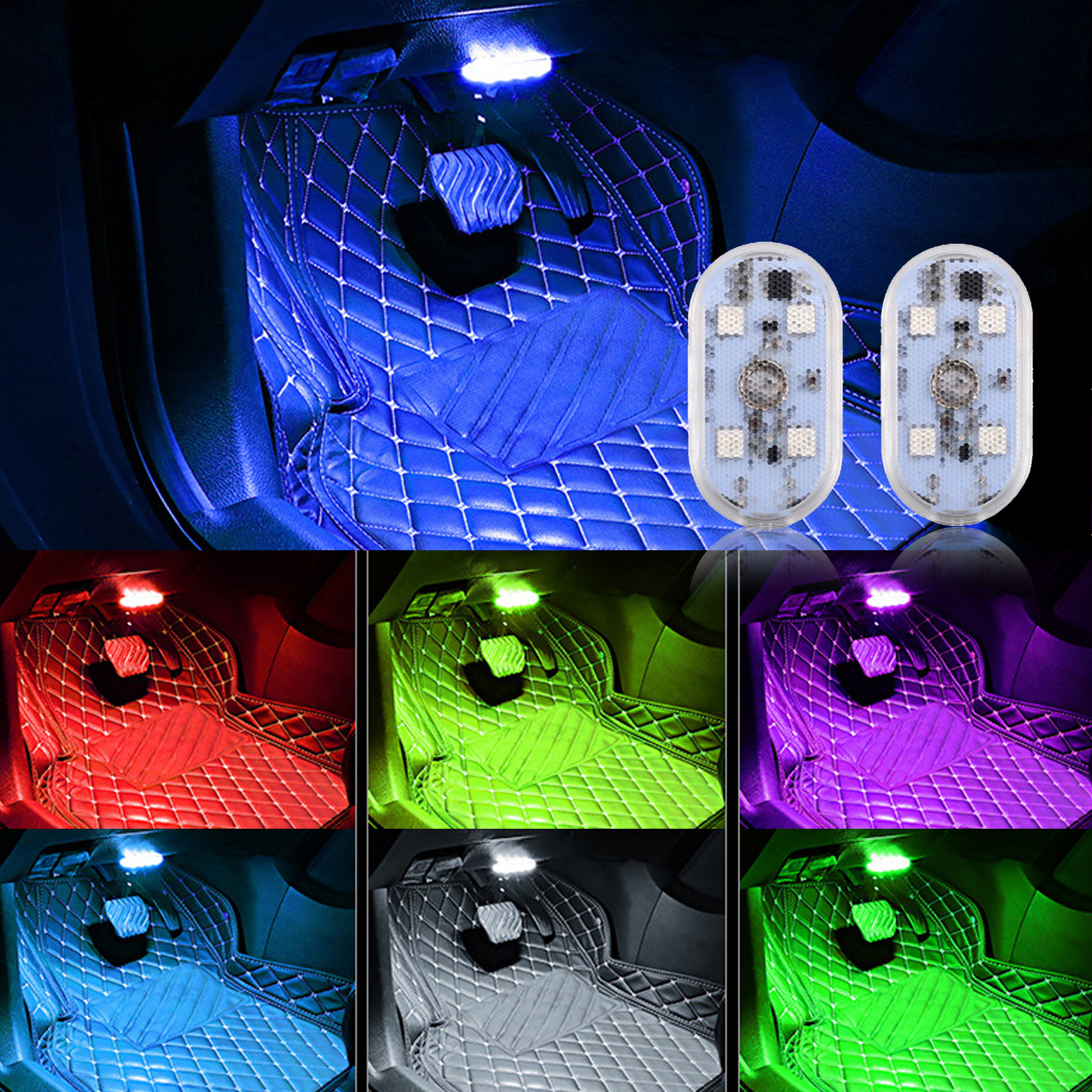 USB Magnetic LED Light Car Interior Ambient Light Multiple Colors Suitable for Various Scenes (2 pcs) - Image 7