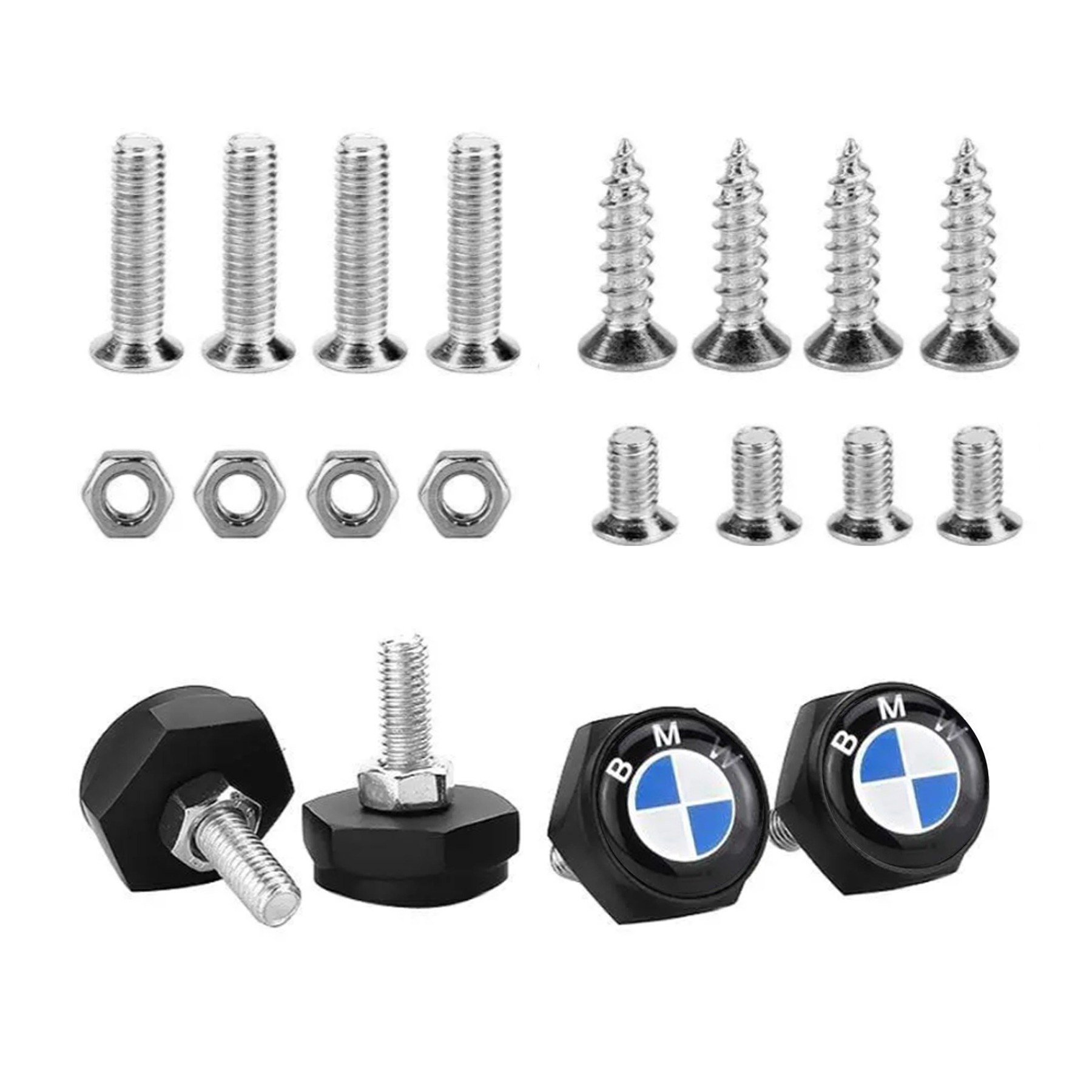 BMW Logo Metal License Plate Bolts Suitable for All Vehicles (4pcs)